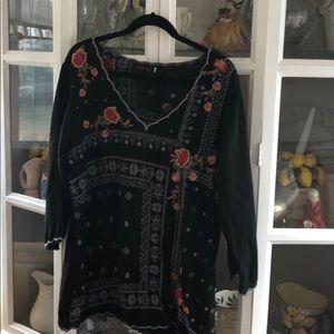 Sun Dance Johnny Was Black Floral Tunic